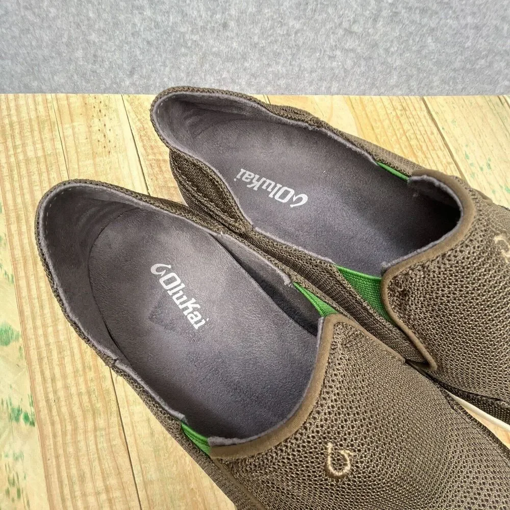 Olukai Nohea Mesh Loafers Mens Sz 9 Mustang Lime Peel Brown Slip On Casual Shoes